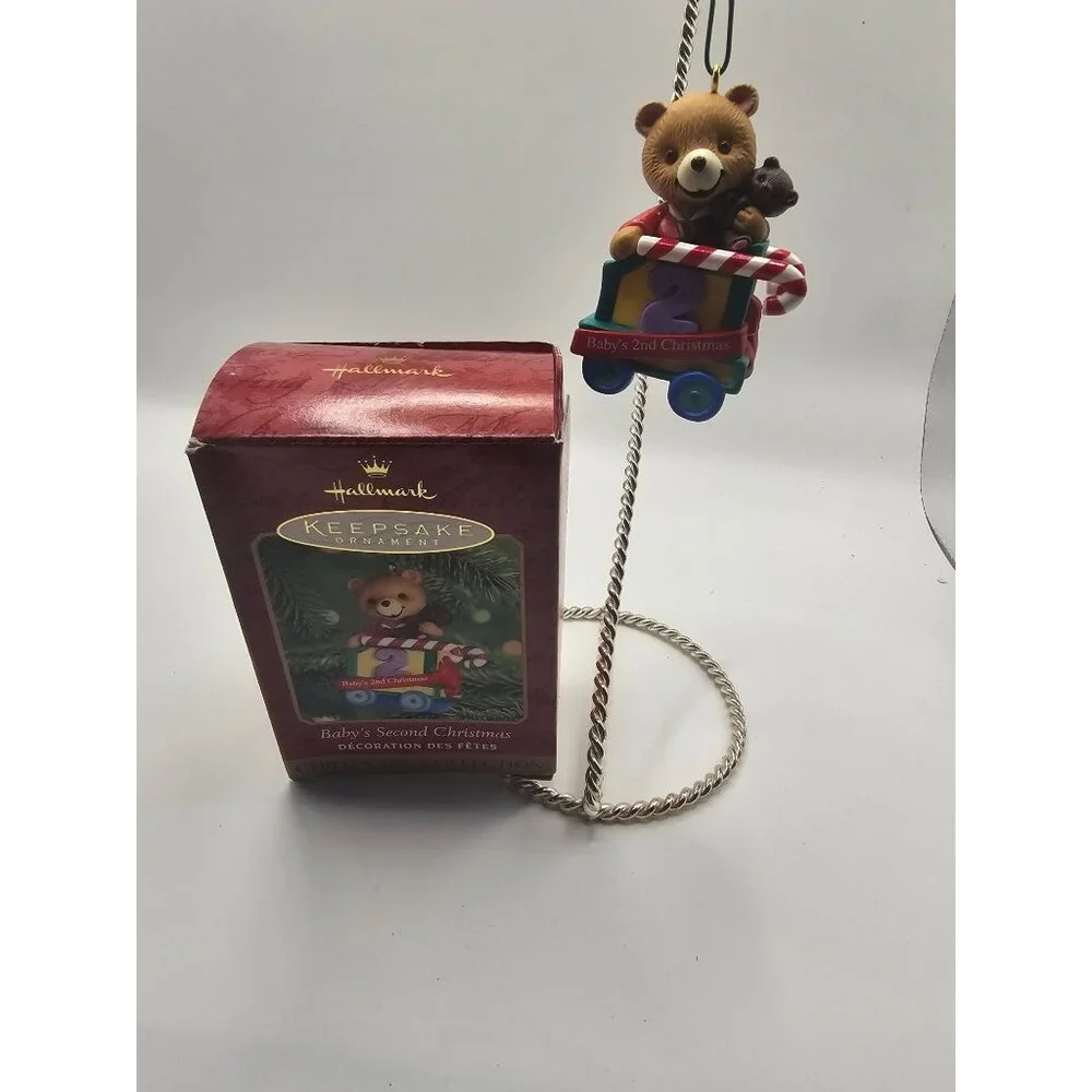 Hallmark Keepsake Babys 2nd‎ Christmas Ornament 1999 Teddy Bear In Train